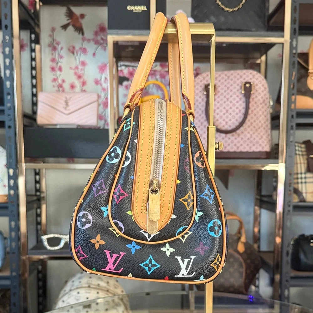 Louis Vuitton Black Murakami Priscilla Mono Canvas Satchel with Tan Trim - Picture 2 of 6